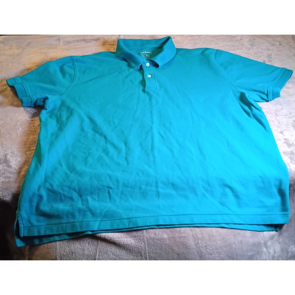 LL Bean Mens XXL Polo Shirt Turquoise Blue Short Sleeve Cotton Pique 300454